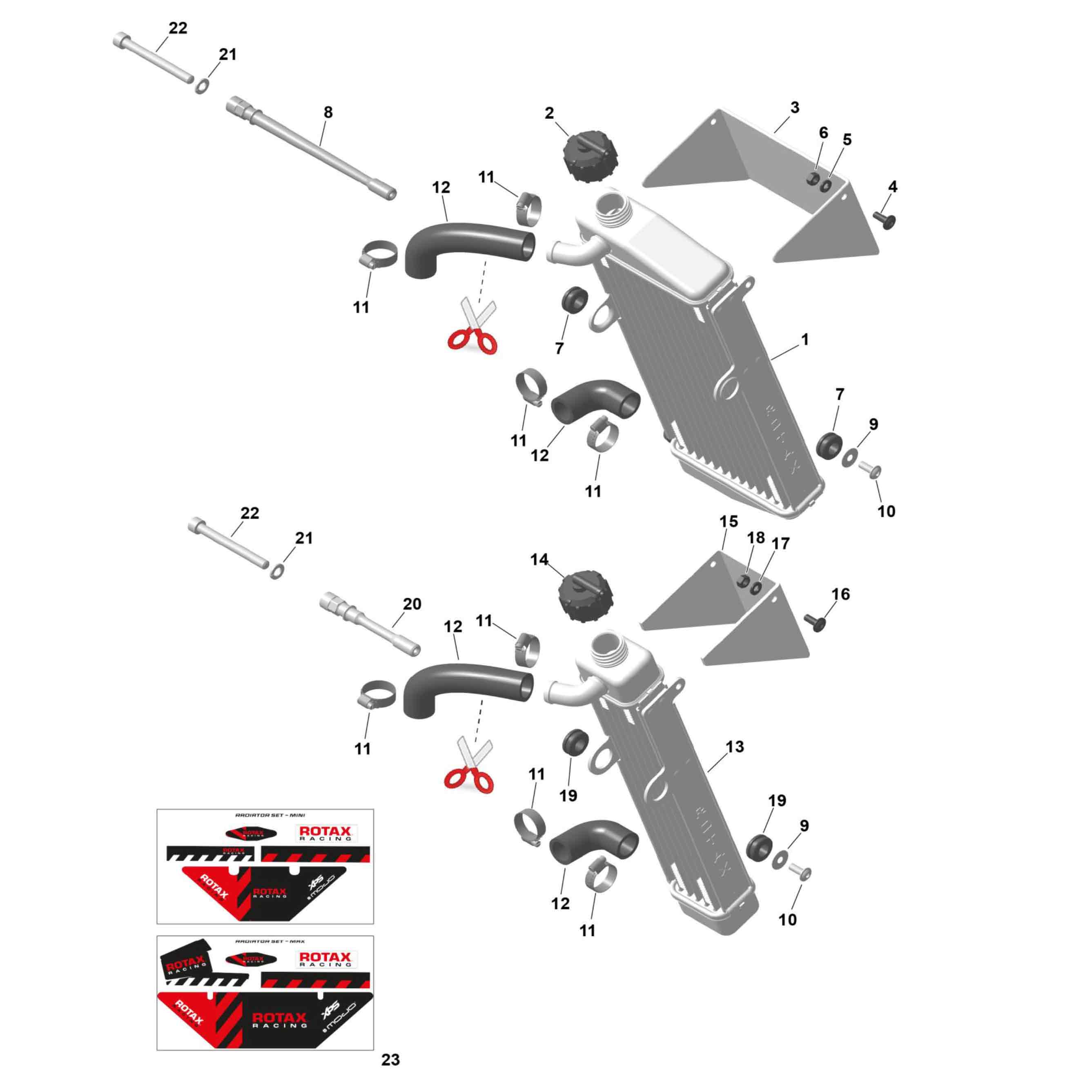 Kylare Rotax Junior/Senior collection image. Exploded view image