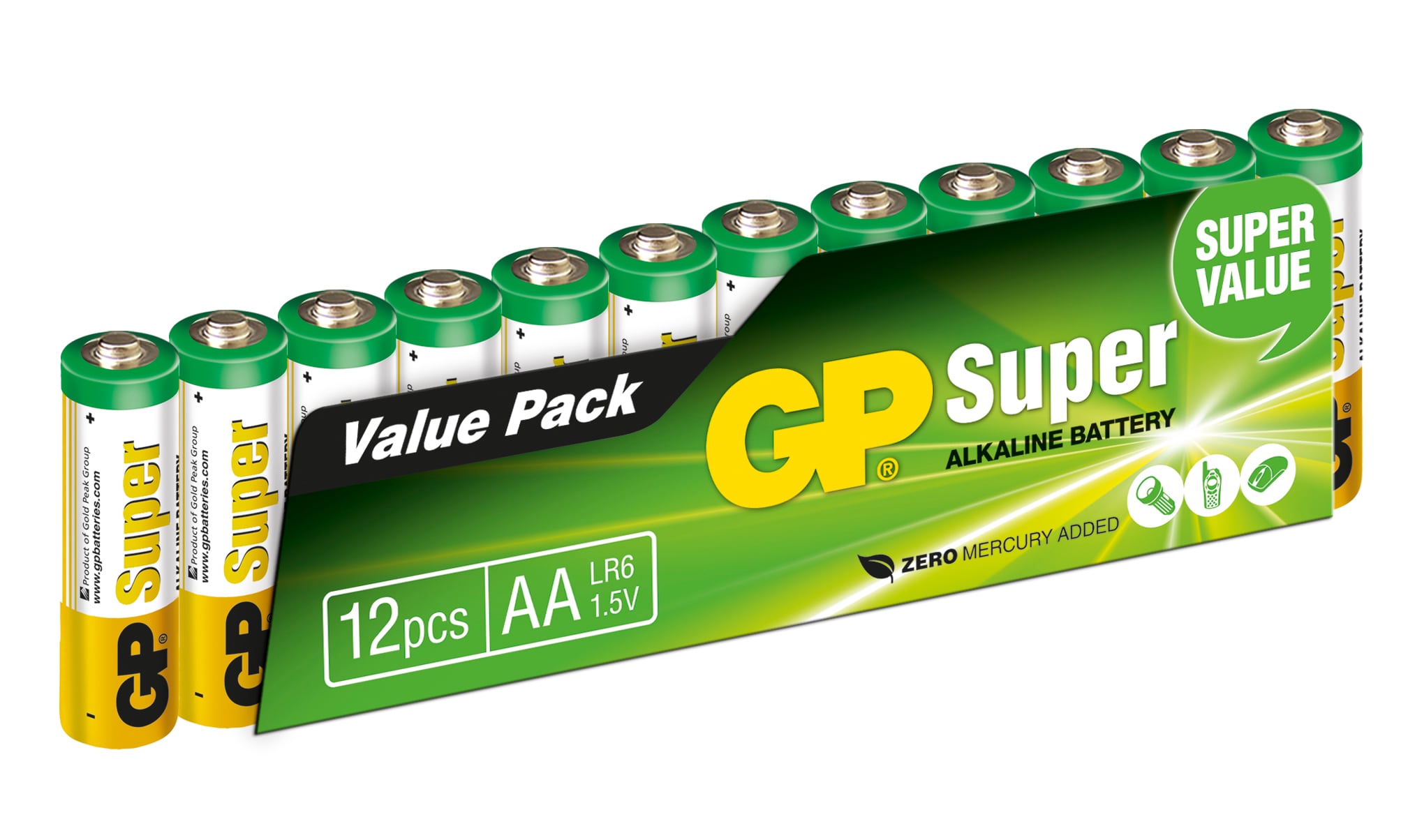 GP Super Alkaline AA-paristot, 15A/LR6, 12 kpl pakkaus