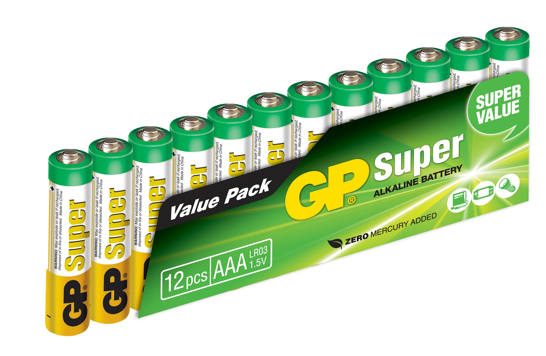 GP Super Alkaline AAA-paristo, 24A/LR03, 12 kpl pakkaus