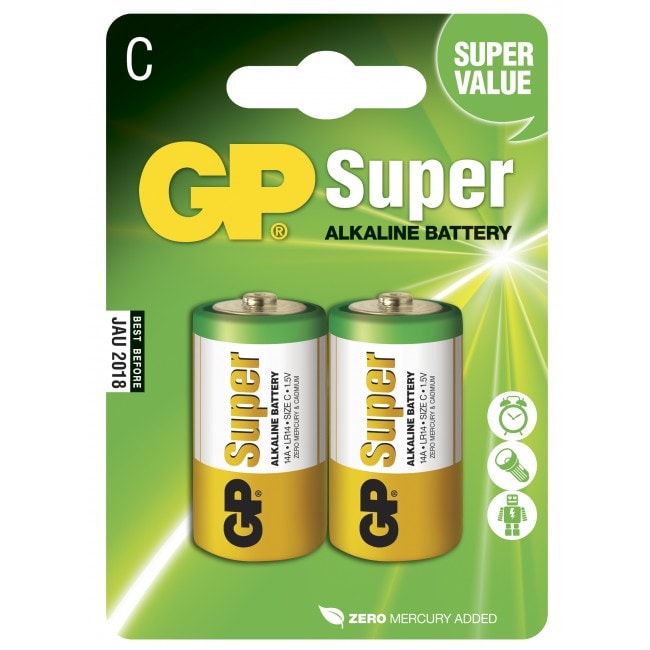 GP Super Alkaline C-paristo, 14A/LR14, 2-pack
