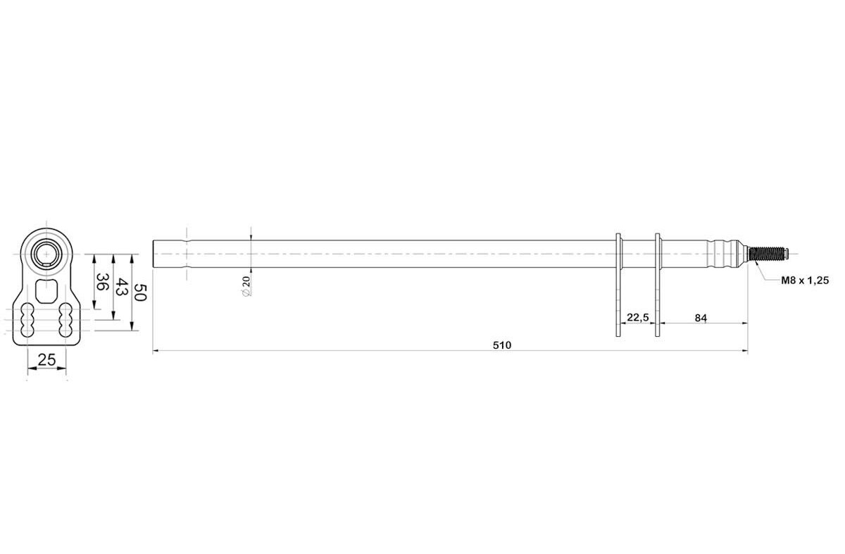 Ohjaustanko M8x510mm, yleismalli